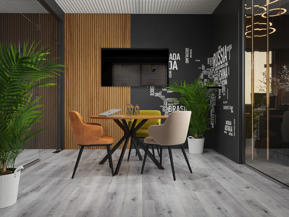 Кварцвиниловый SPC ламинат Cronafloor Wood Дуб Серый ZH-82015-8 1200×180×4 фото в интерьере